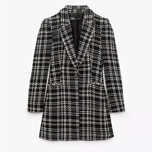 Zara Women's Black and White Checkered Blazer
